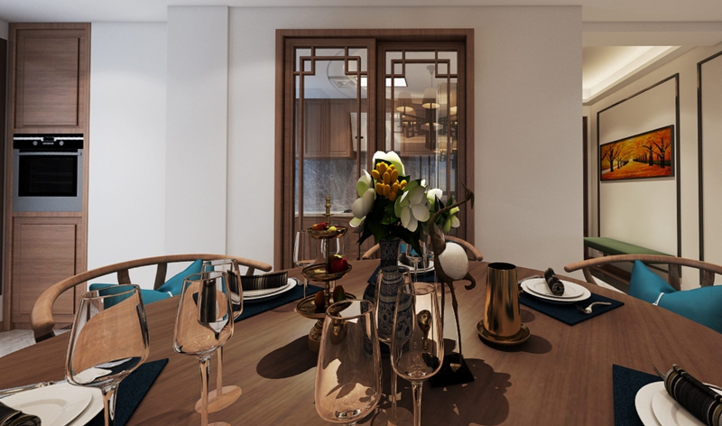 工艺馆内电视背景墙造型展示区